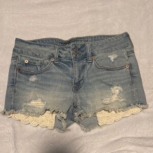 Denim Lace Trim Women Shorts